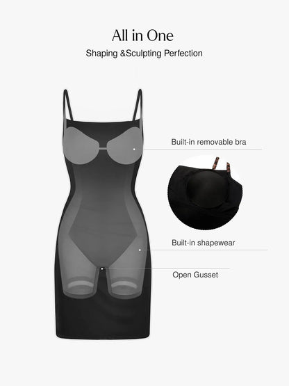 Popilush X Angela Shapewear Robe Slip en Maille avec Contrôle du Ventre et Bretelles Ajustables