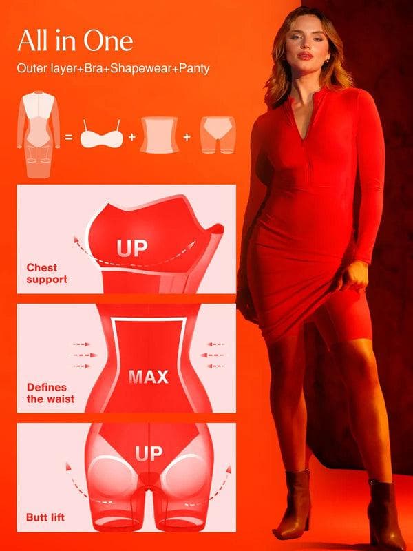 Robe Midi à Manches Longues en Shapewear Thermique Redtag