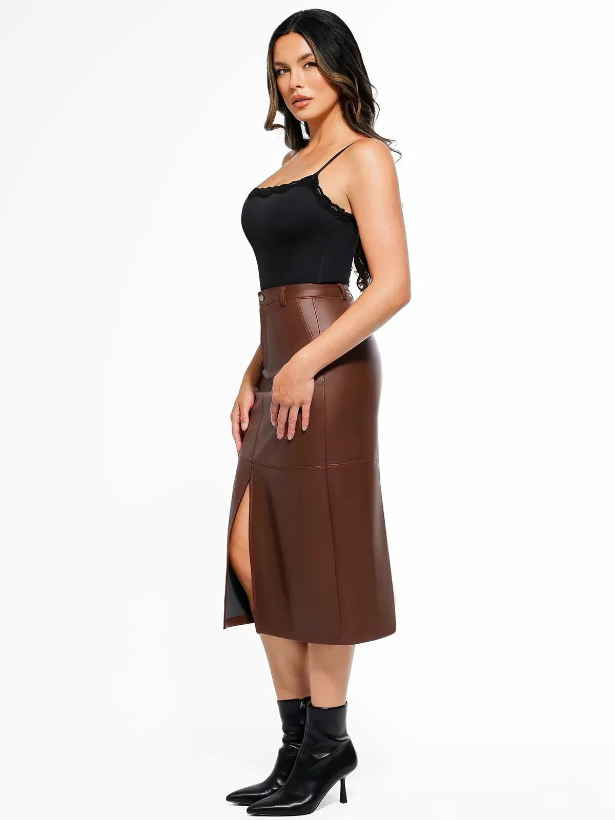 Jupe Contour Sculptée en Cuir Synthétique