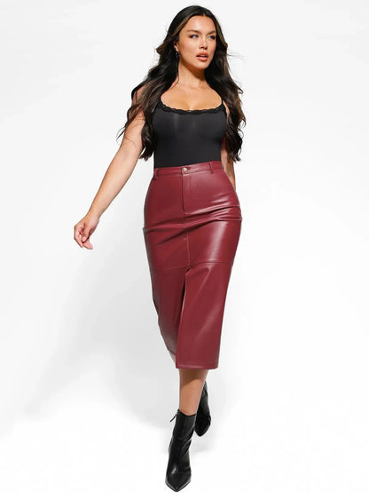 Jupe Contour Sculptée en Cuir Synthétique