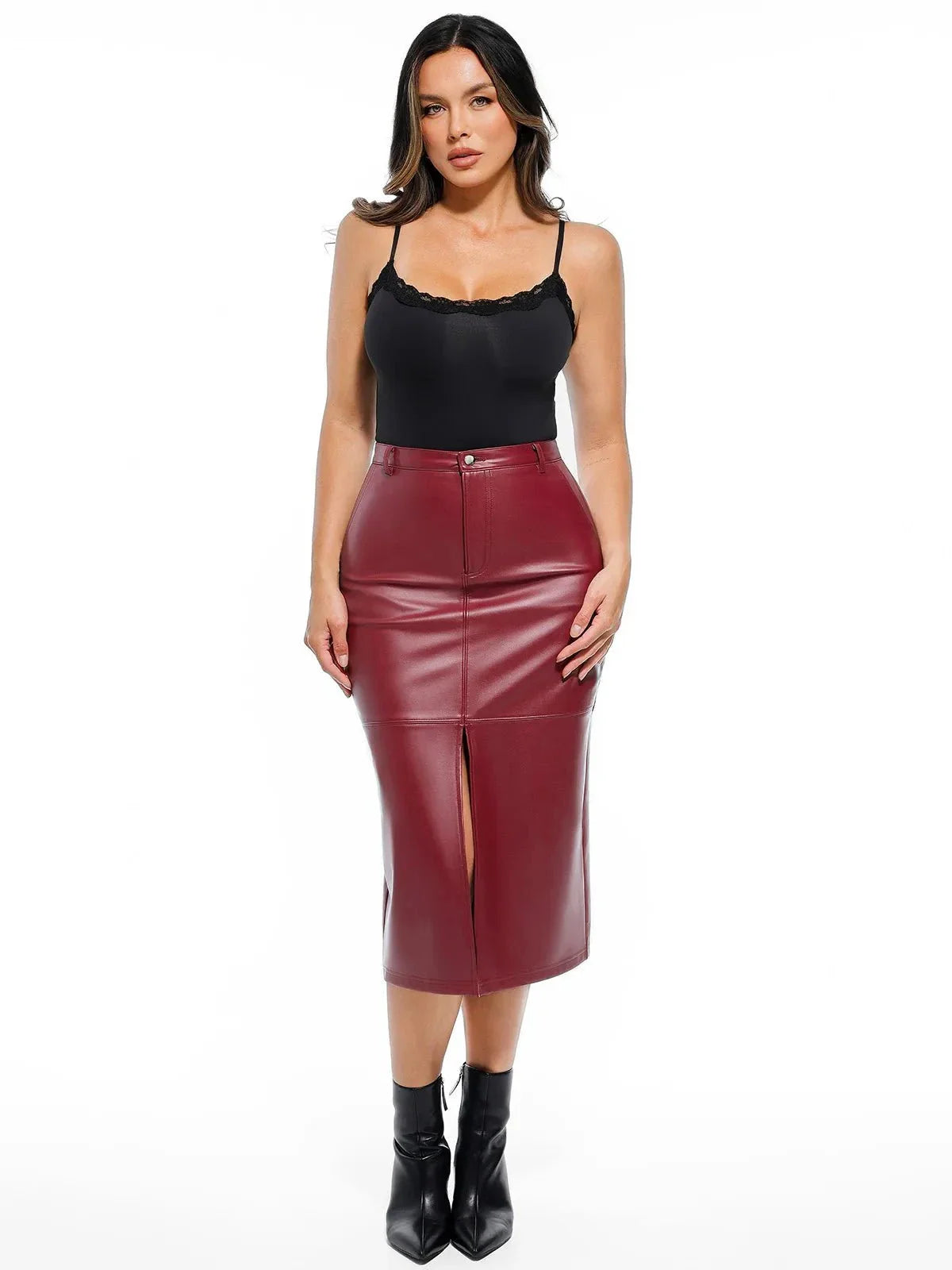 Jupe Contour Sculptée en Cuir Synthétique