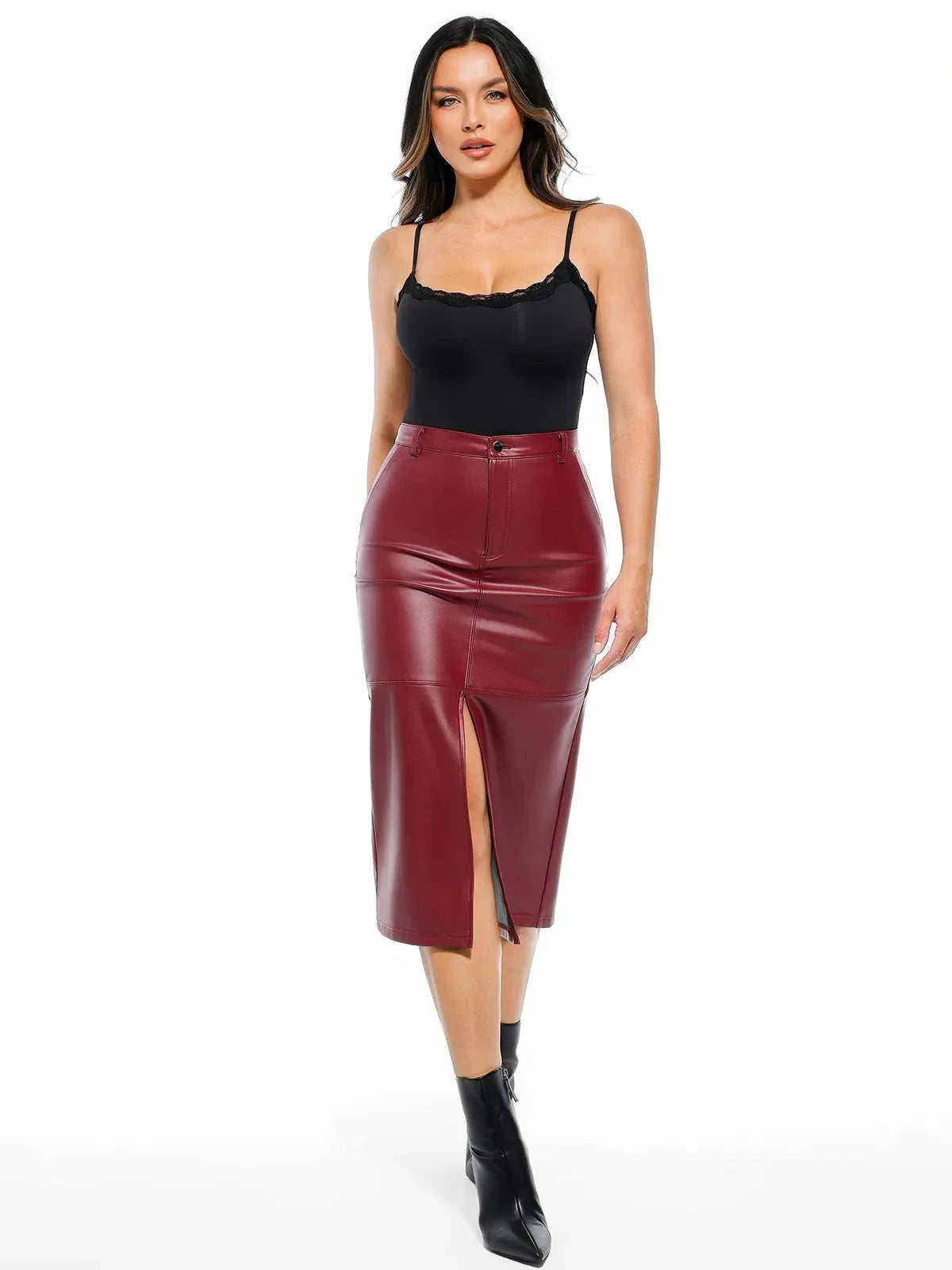 Jupe Contour Sculptée en Cuir Synthétique
