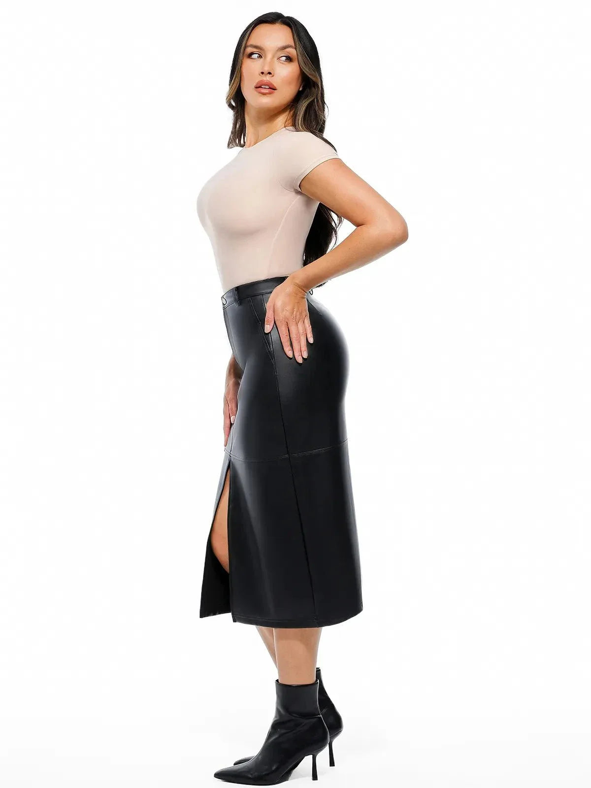 Jupe Contour Sculptée en Cuir Synthétique