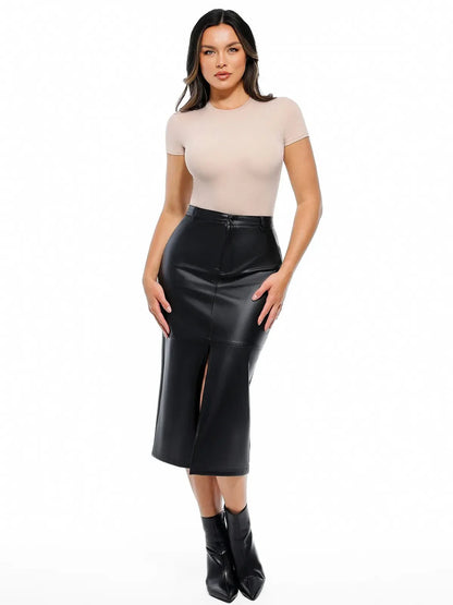 Jupe Contour Sculptée en Cuir Synthétique