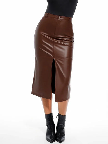 Jupe Contour Sculptée en Cuir Synthétique