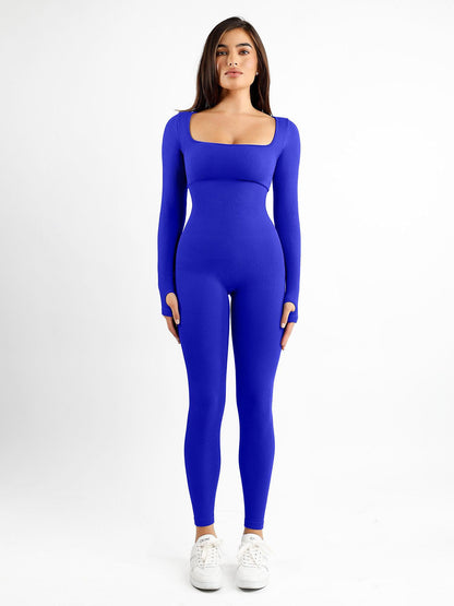 Combinaison Longue à Manches avec Trou pour le Pouce Sans Couture