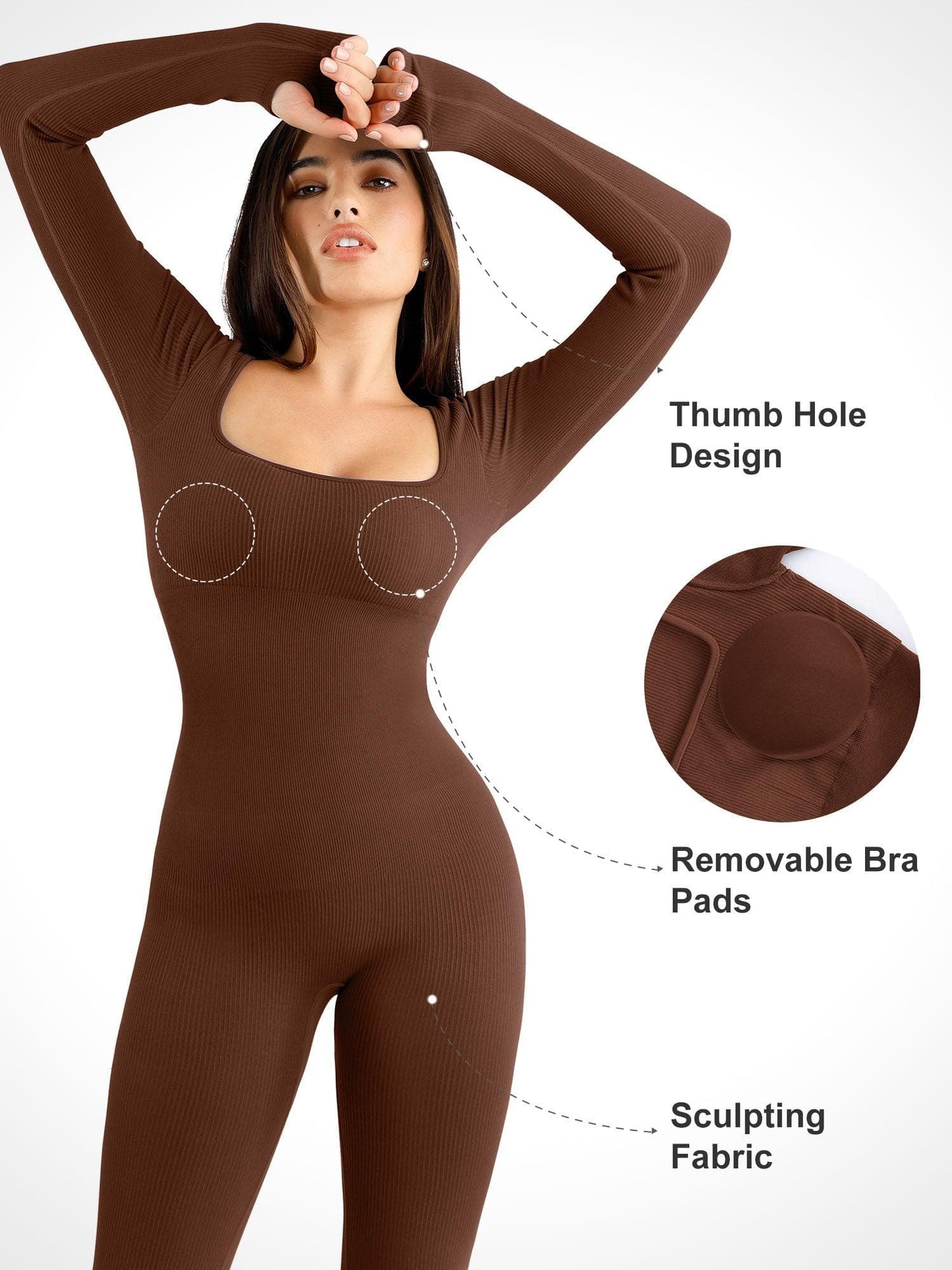 Combinaison Longue à Manches avec Trou pour le Pouce Sans Couture