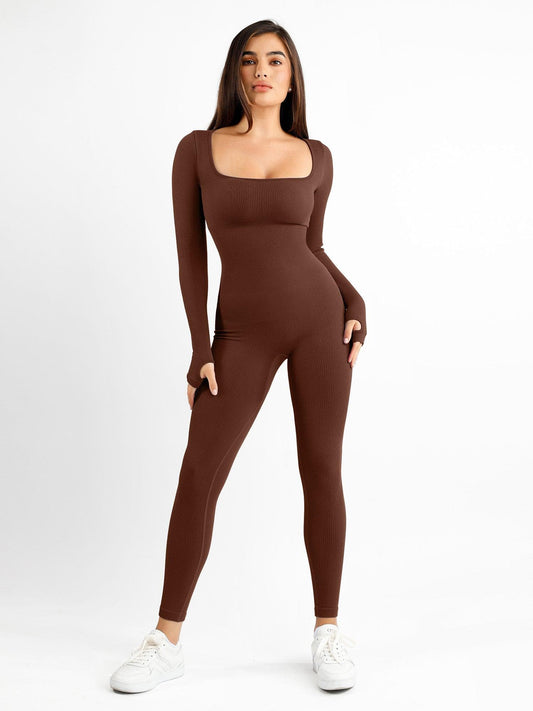 Combinaison Longue à Manches avec Trou pour le Pouce Sans Couture
