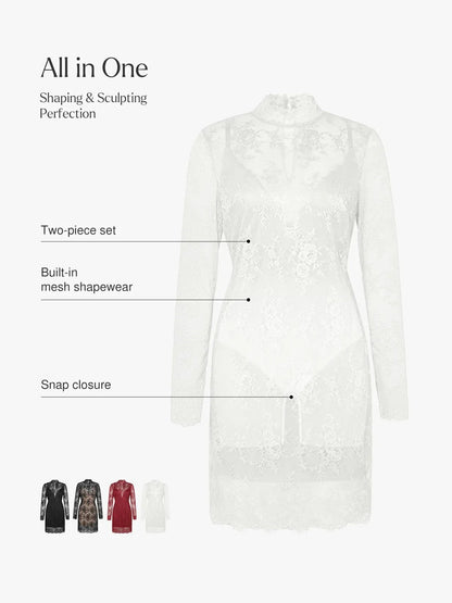 Robe Sculptante 2-en-1 avec Superposition en Dentelle
