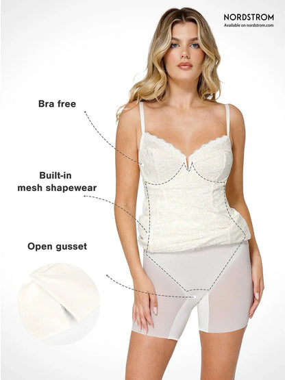 Robe Midi Corset en Dentelle avec Fente Latérale