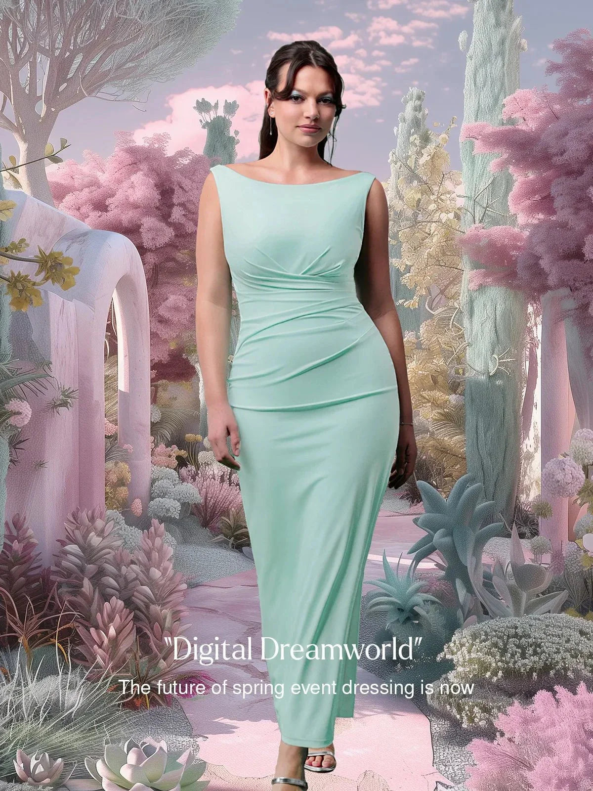 Robe Maxi Sculptante Drapée à Encolure Bateau
