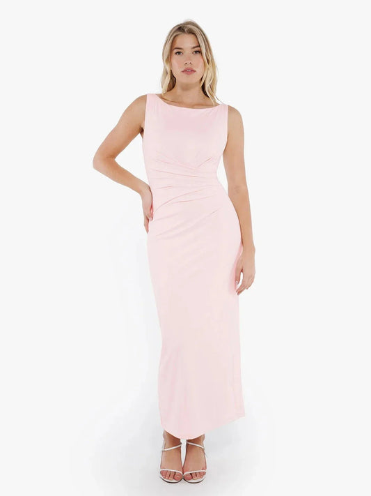 Robe Maxi Sculptante Drapée à Encolure Bateau