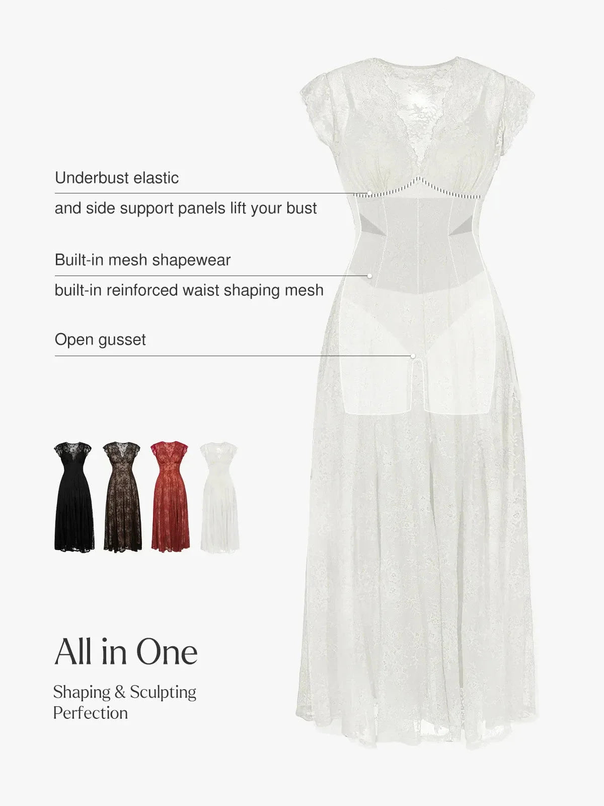 Robe Maxi en Dentelle Florale Boho avec Fente Frontale
