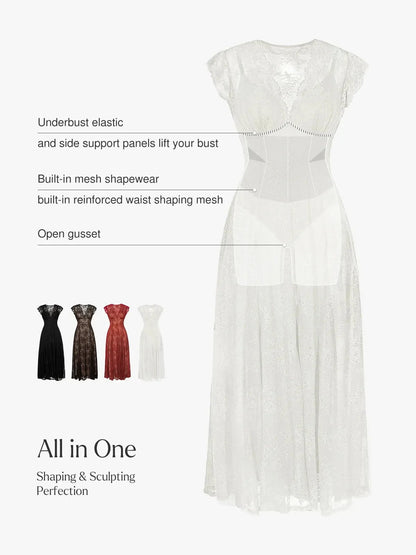 Robe Maxi en Dentelle Florale Boho avec Fente Frontale