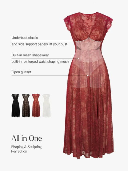 Robe Maxi en Dentelle Florale Boho avec Fente Frontale