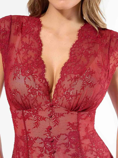 Robe Maxi en Dentelle Florale Boho avec Fente Frontale