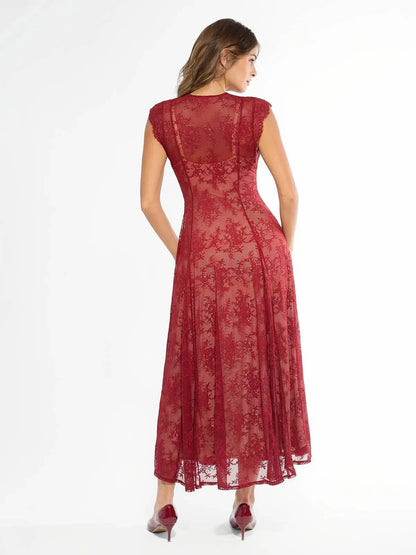 Robe Maxi en Dentelle Florale Boho avec Fente Frontale