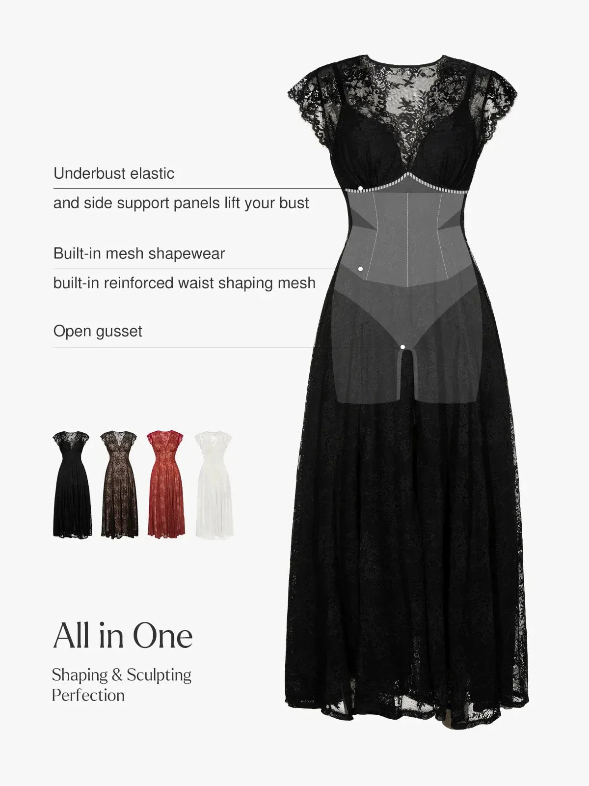 Robe Maxi en Dentelle Florale Boho avec Fente Frontale