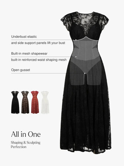 Robe Maxi en Dentelle Florale Boho avec Fente Frontale