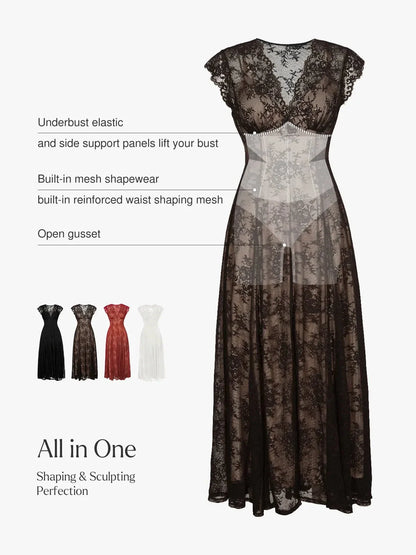 Robe Maxi en Dentelle Florale Boho avec Fente Frontale