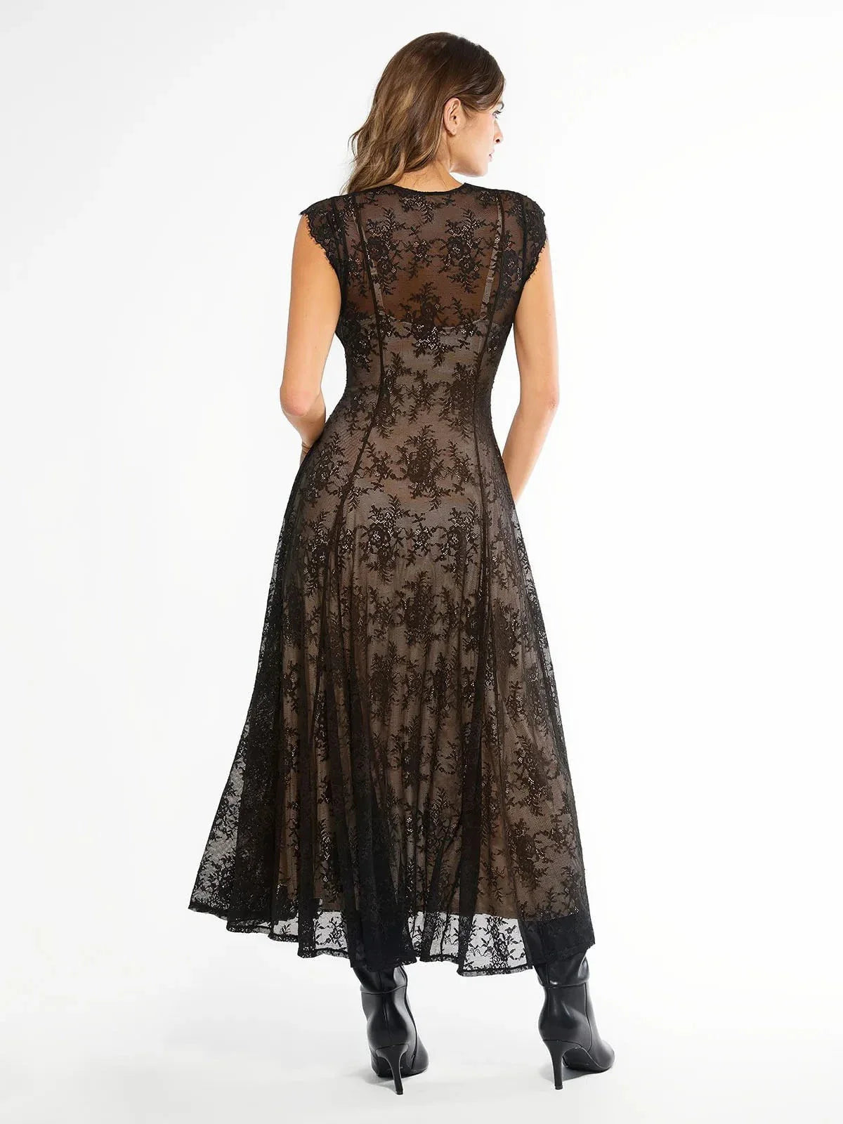 Robe Maxi en Dentelle Florale Boho avec Fente Frontale