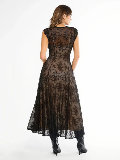 Robe Maxi en Dentelle Florale Boho avec Fente Frontale