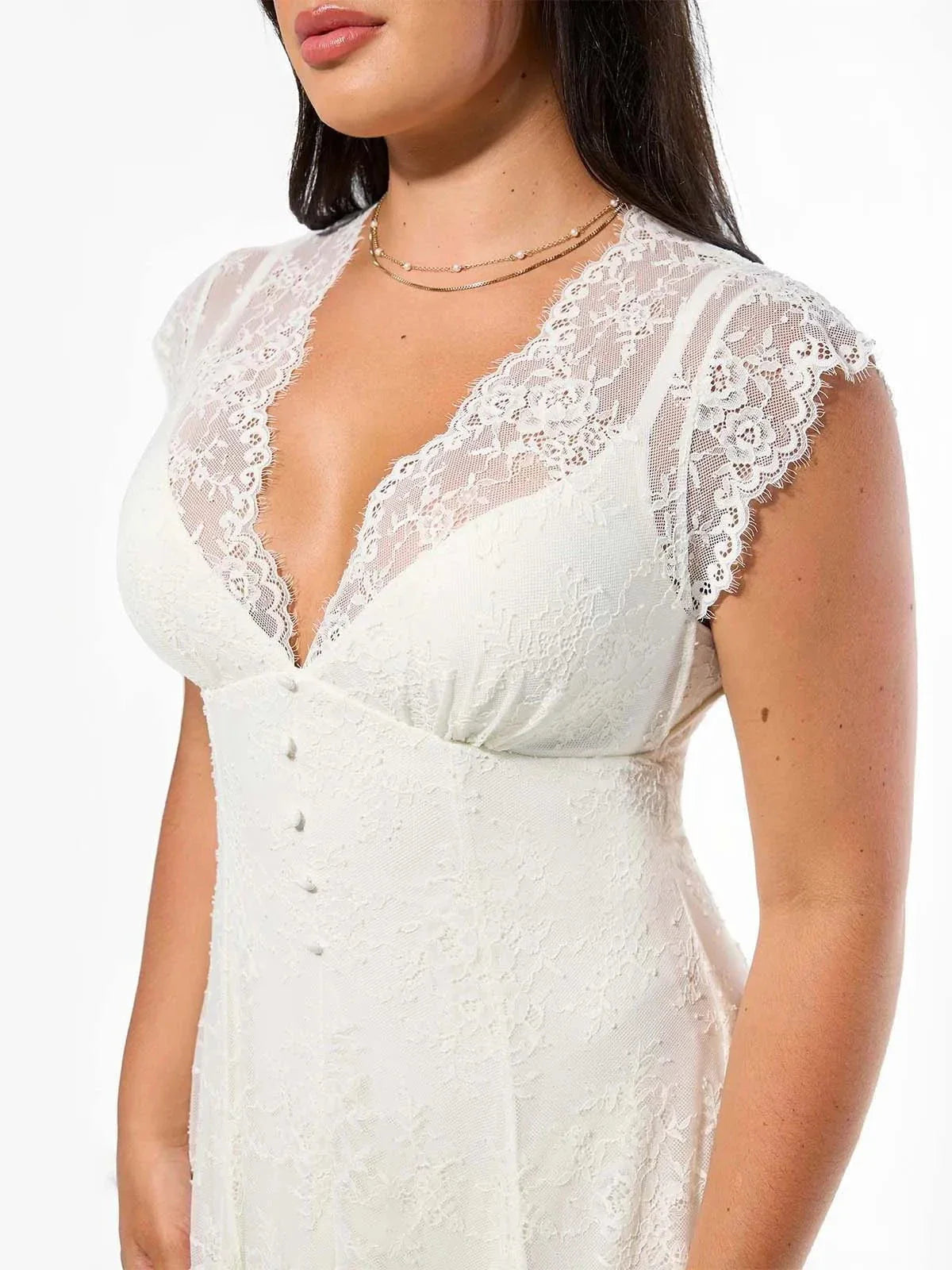 Robe Maxi en Dentelle Florale Boho avec Fente Frontale