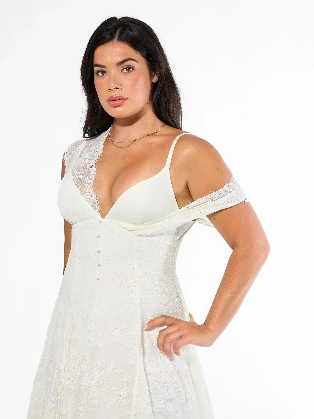 Robe Maxi en Dentelle Florale Boho avec Fente Frontale