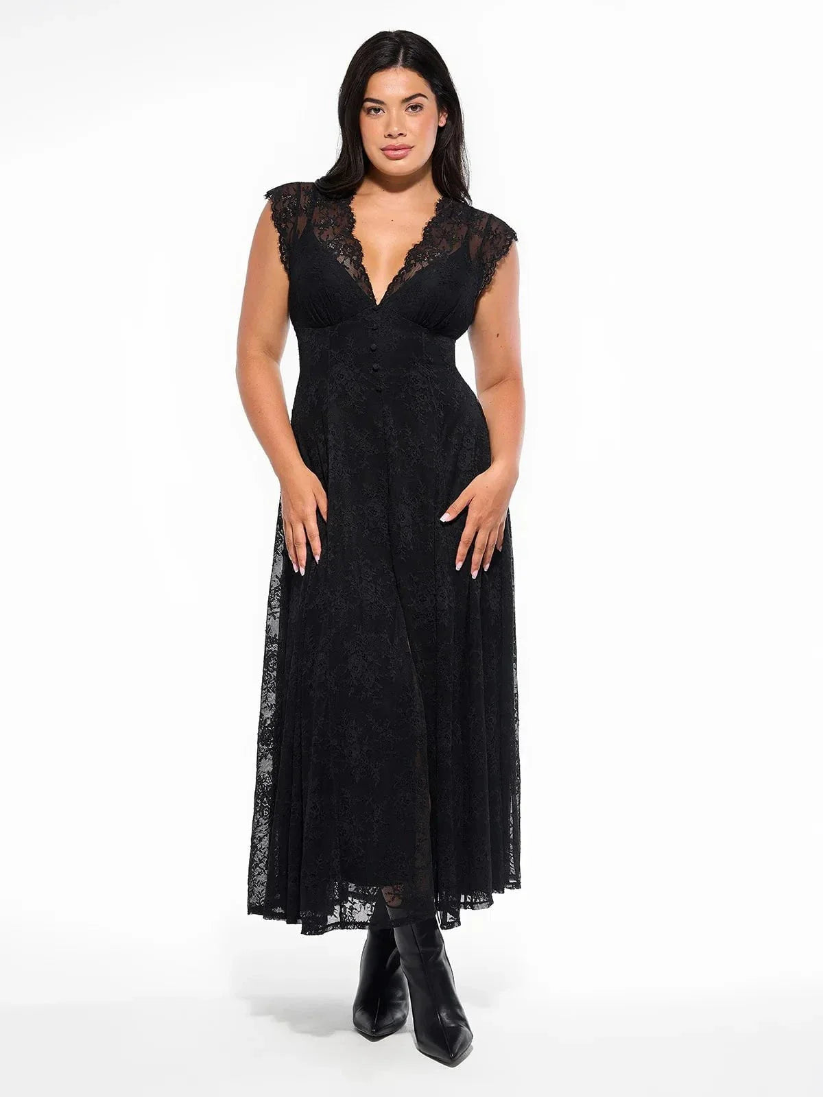 Robe Maxi en Dentelle Florale Boho avec Fente Frontale