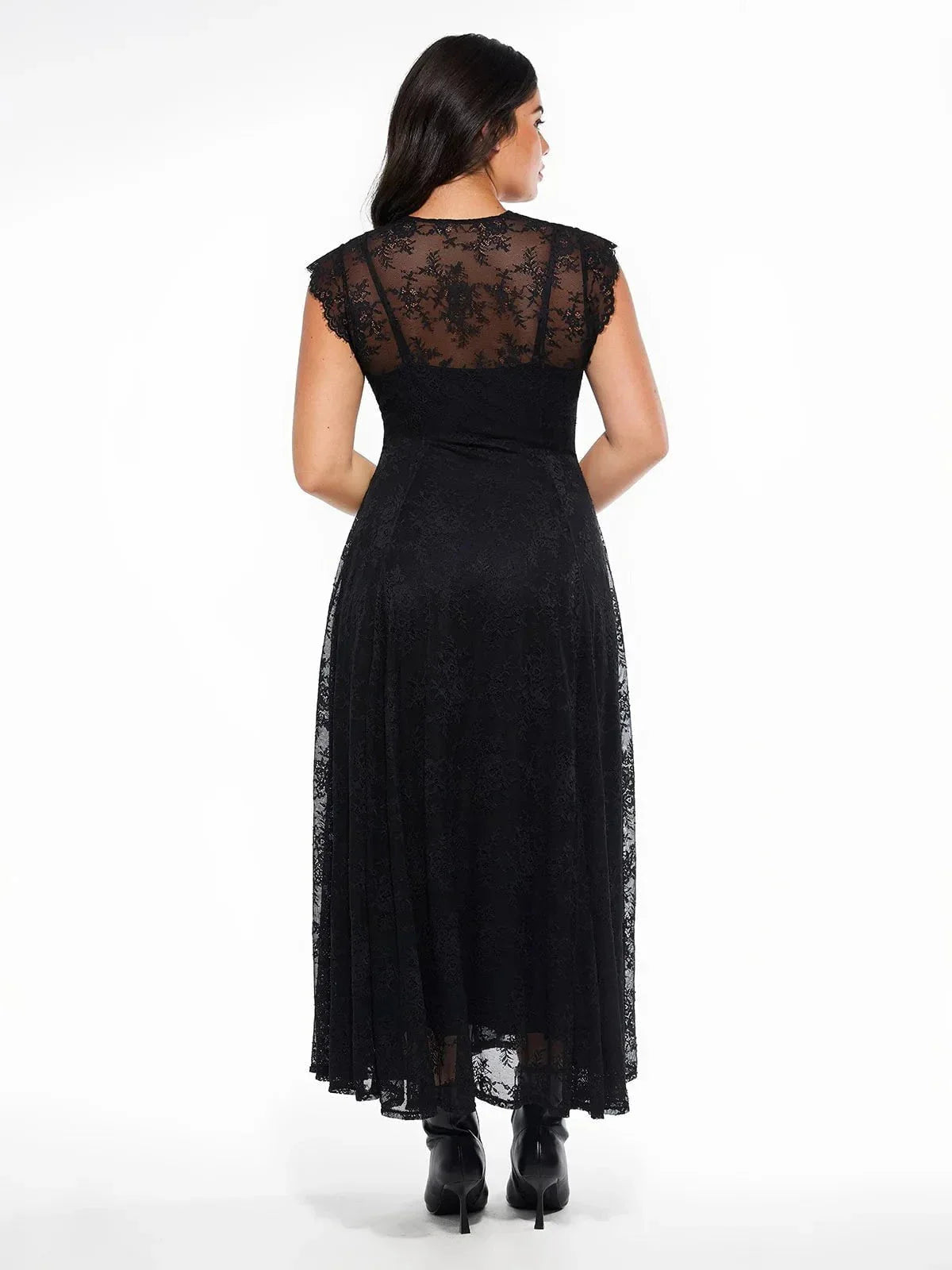 Robe Maxi en Dentelle Florale Boho avec Fente Frontale