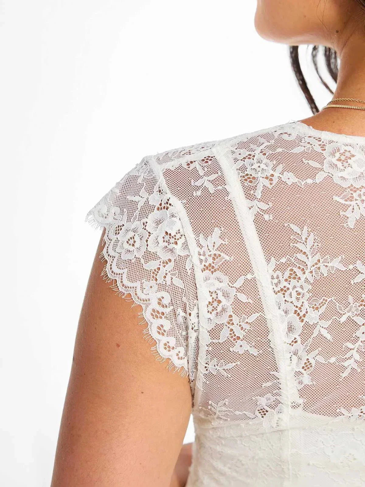 Robe Maxi en Dentelle Florale Boho avec Fente Frontale