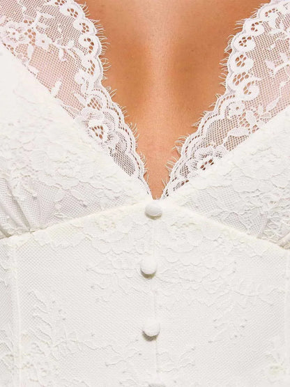 Robe Maxi en Dentelle Florale Boho avec Fente Frontale