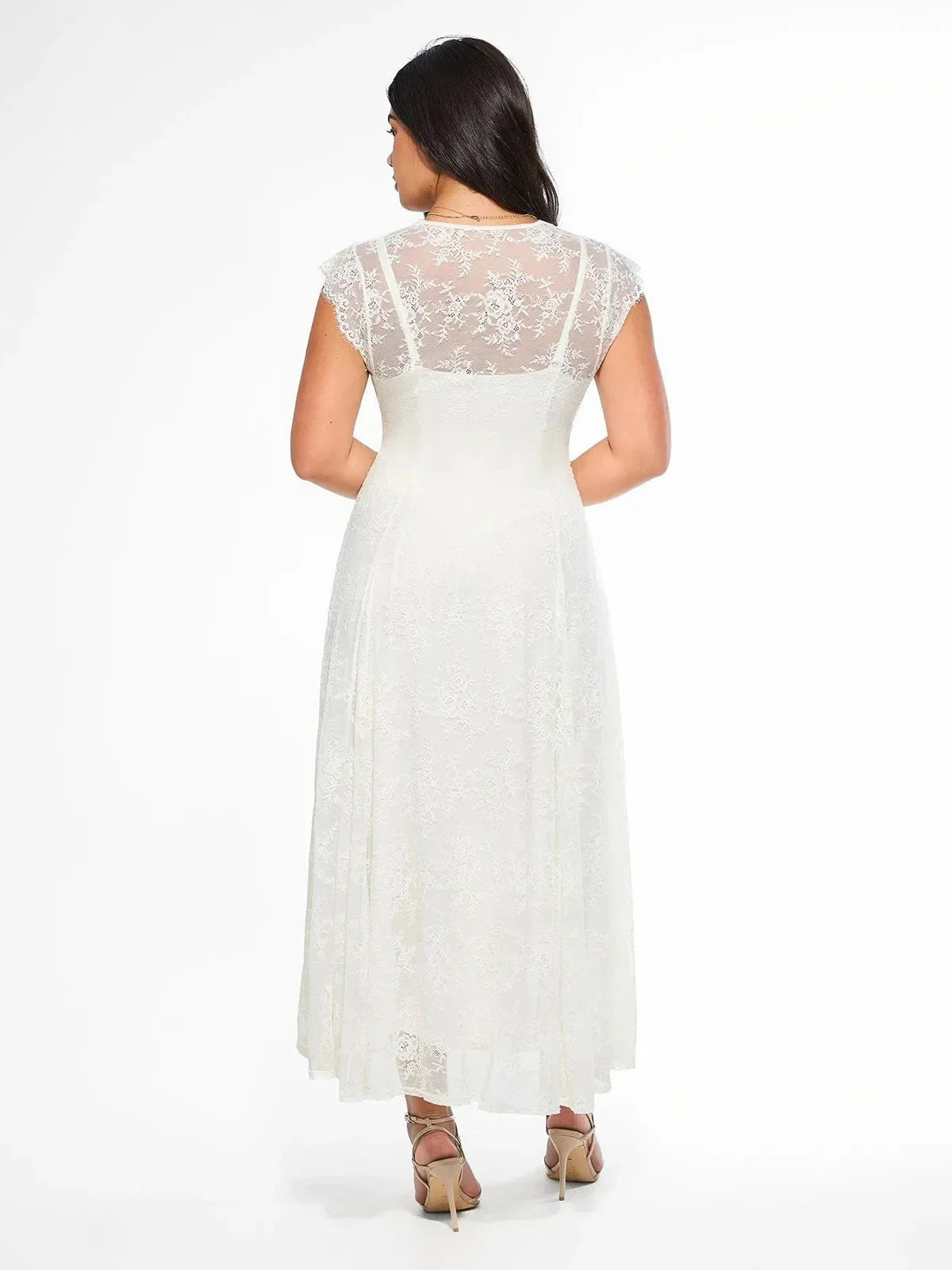 Robe Maxi en Dentelle Florale Boho avec Fente Frontale