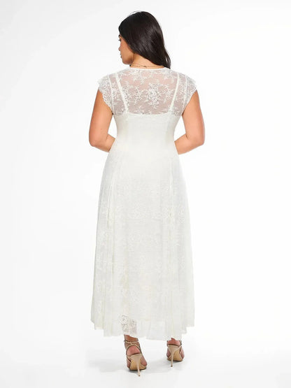 Robe Maxi en Dentelle Florale Boho avec Fente Frontale