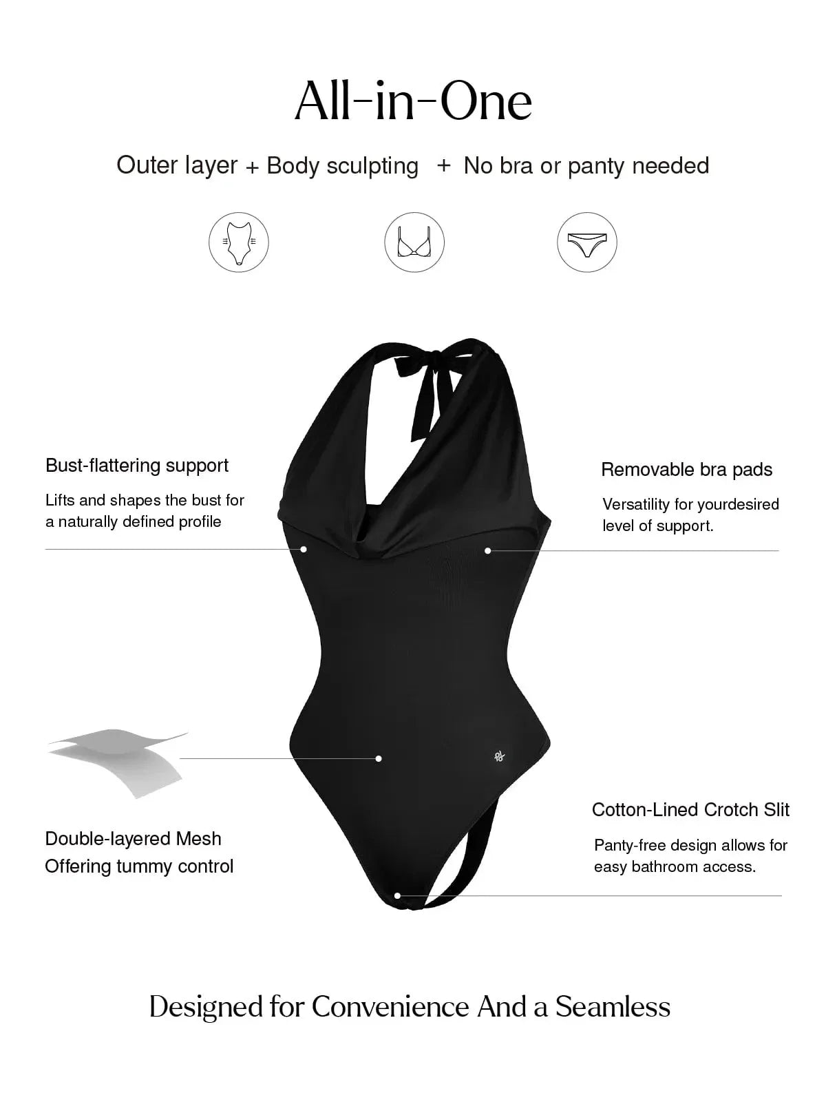 Body de Contrôle du Ventre à Col Cowl