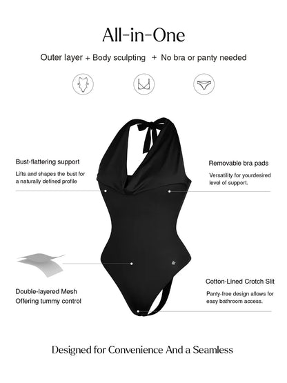 Body de Contrôle du Ventre à Col Cowl