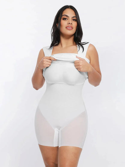 Robe Midi Sculptante à Encolure Carrée
