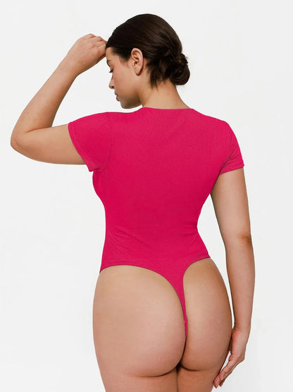 Body Sculptant à Encolure Profonde en V avec Boutons