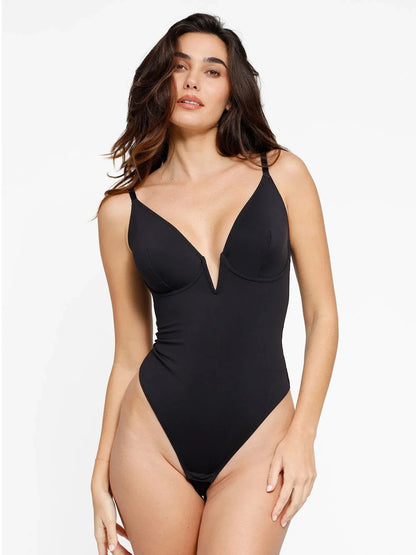 Shapewear Deep V-Neck Low Back Sculpting Thong Bodysuit