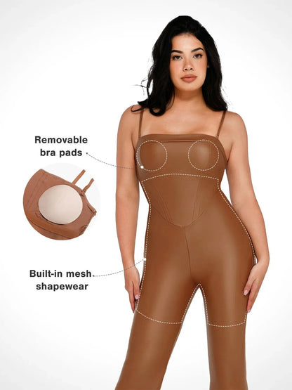Combinaison Sculptante en Similicuir avec Corset