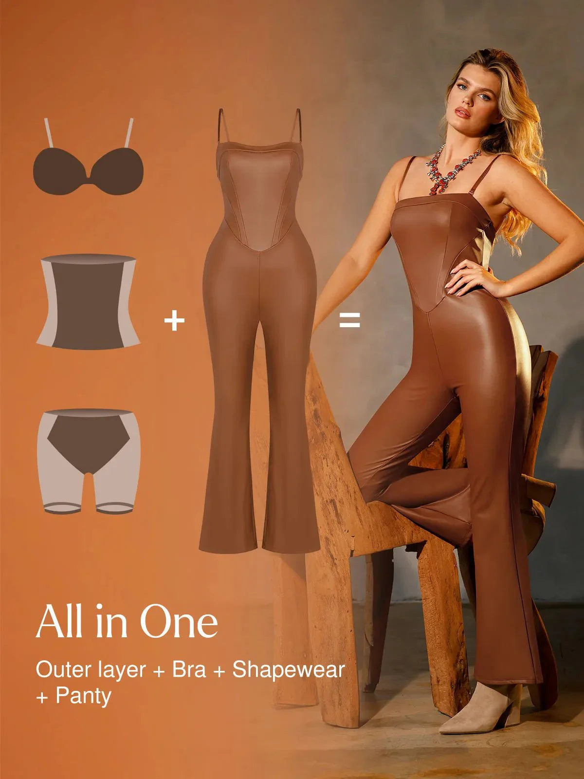 Combinaison Sculptante en Similicuir avec Corset