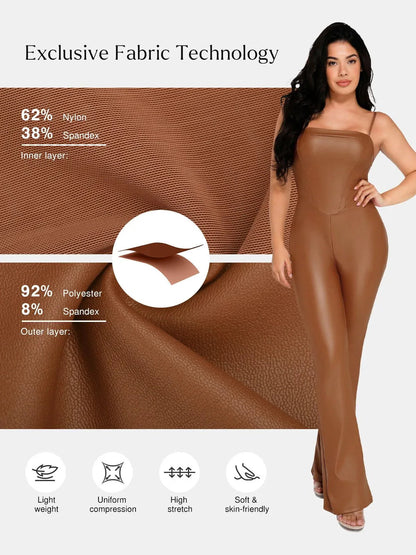 Combinaison Sculptante en Similicuir avec Corset