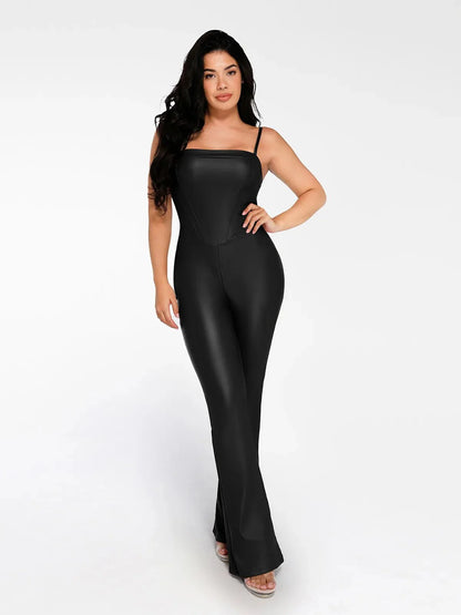 Combinaison Sculptante en Similicuir avec Corset