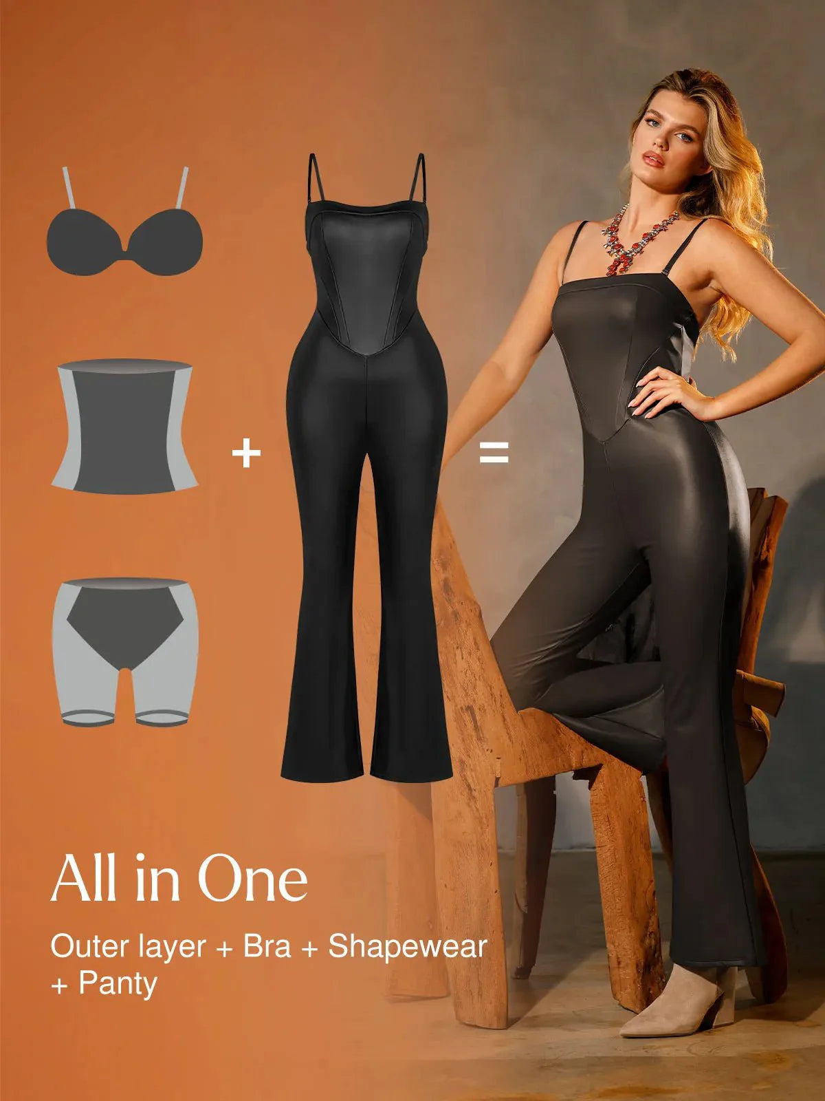 Combinaison Sculptante en Similicuir avec Corset