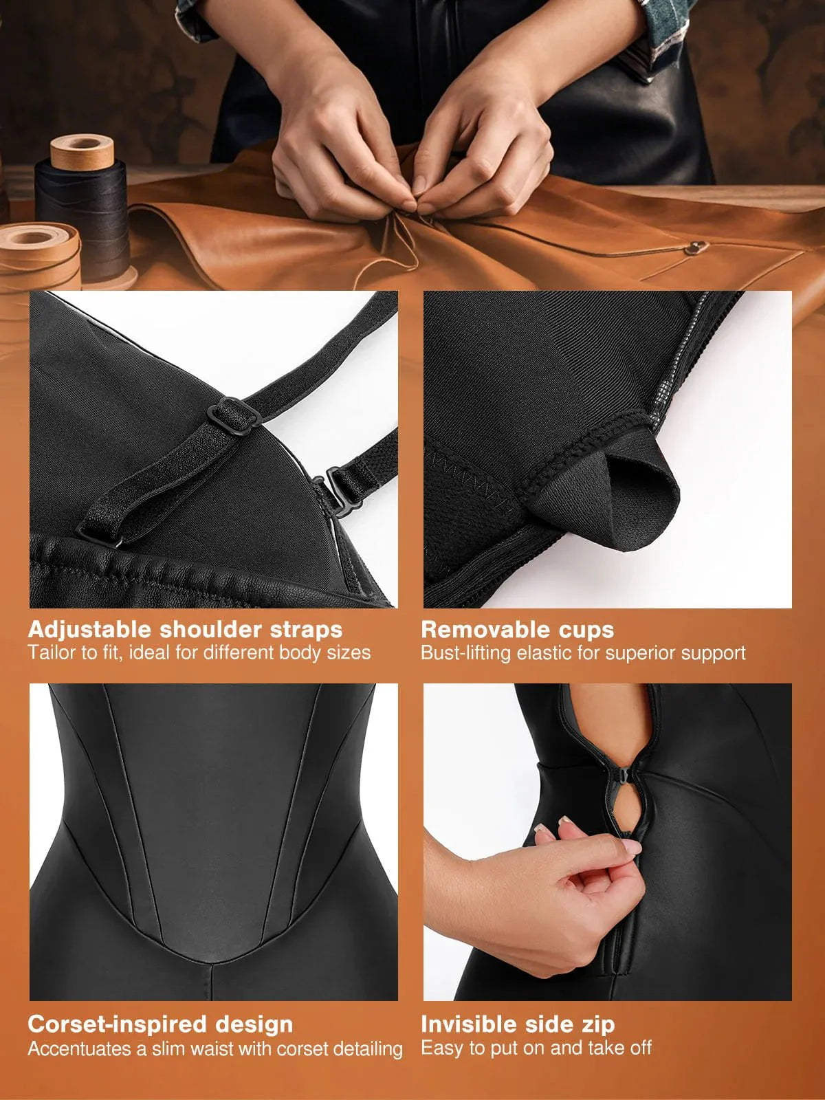 Combinaison Sculptante en Similicuir avec Corset