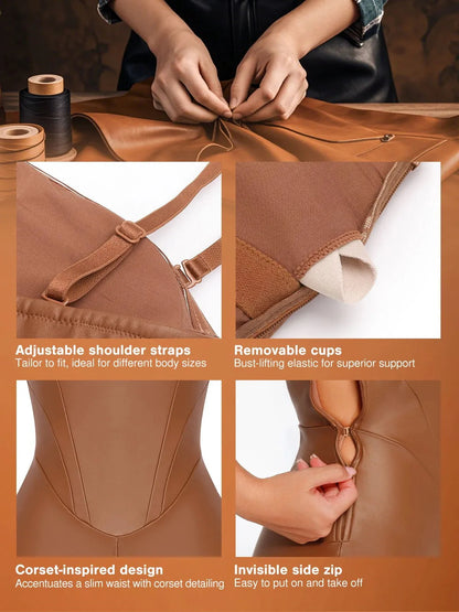 Combinaison Sculptante en Similicuir avec Corset