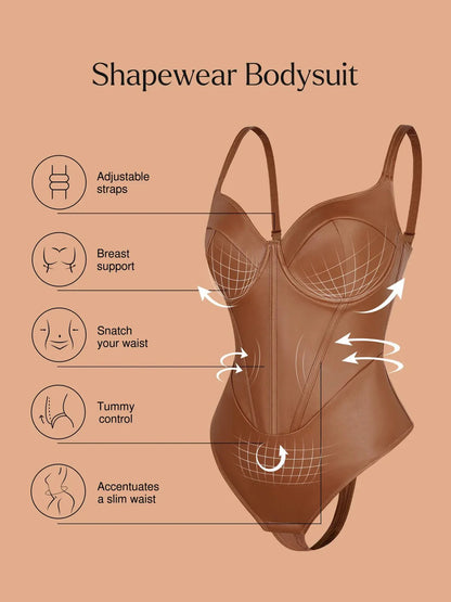 Body Sculptant en Cuir Synthétique à Taille de Sablier
