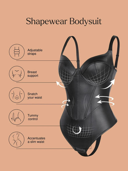 Body Sculptant en Cuir Synthétique à Taille de Sablier