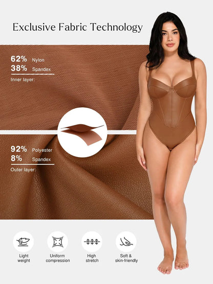 Body Sculptant en Cuir Synthétique à Taille de Sablier