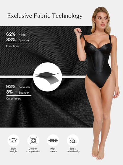 Body Sculptant en Cuir Synthétique à Taille de Sablier